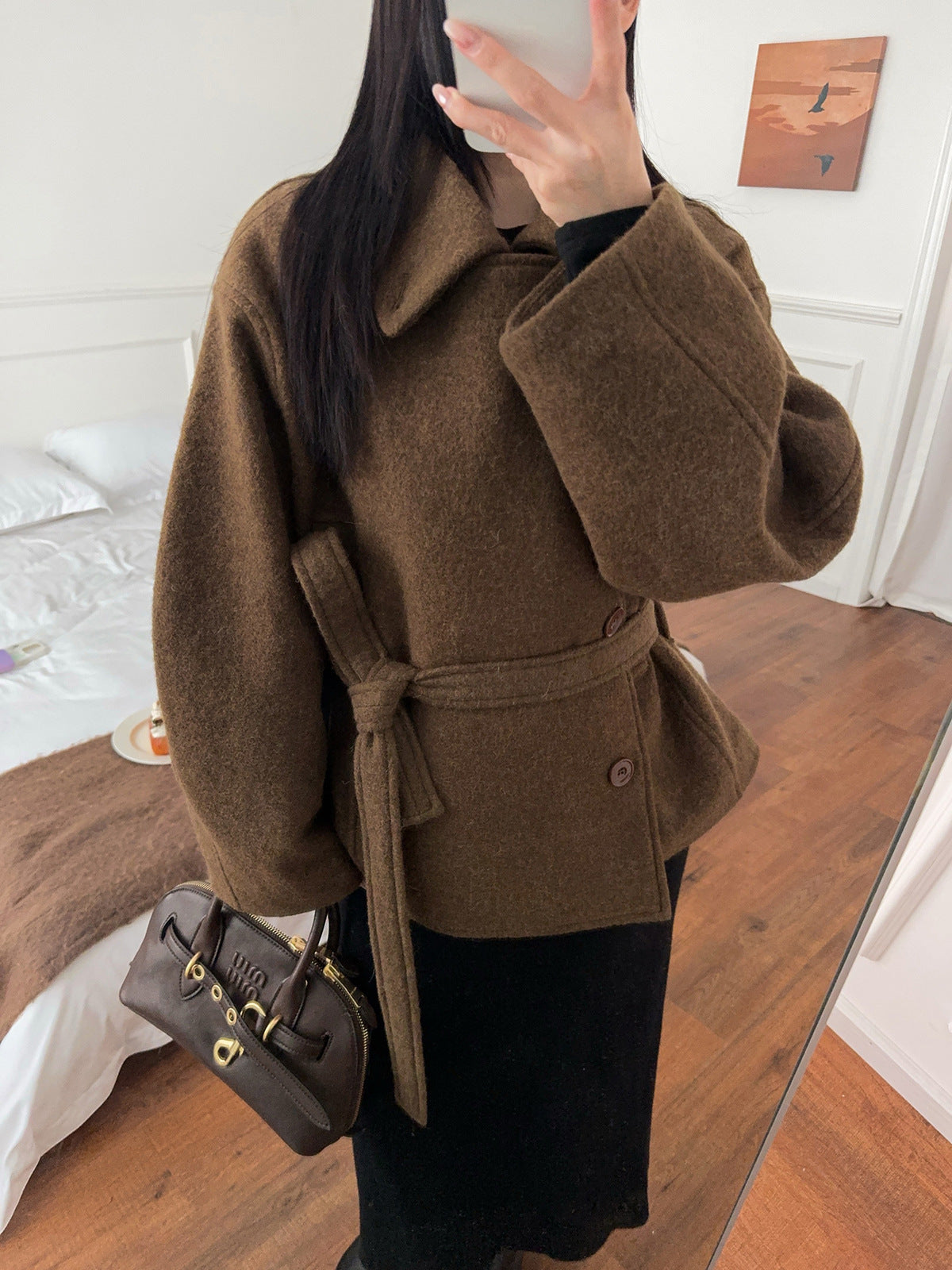 Manteau Court en Laine Style Old Money avec Col Revers