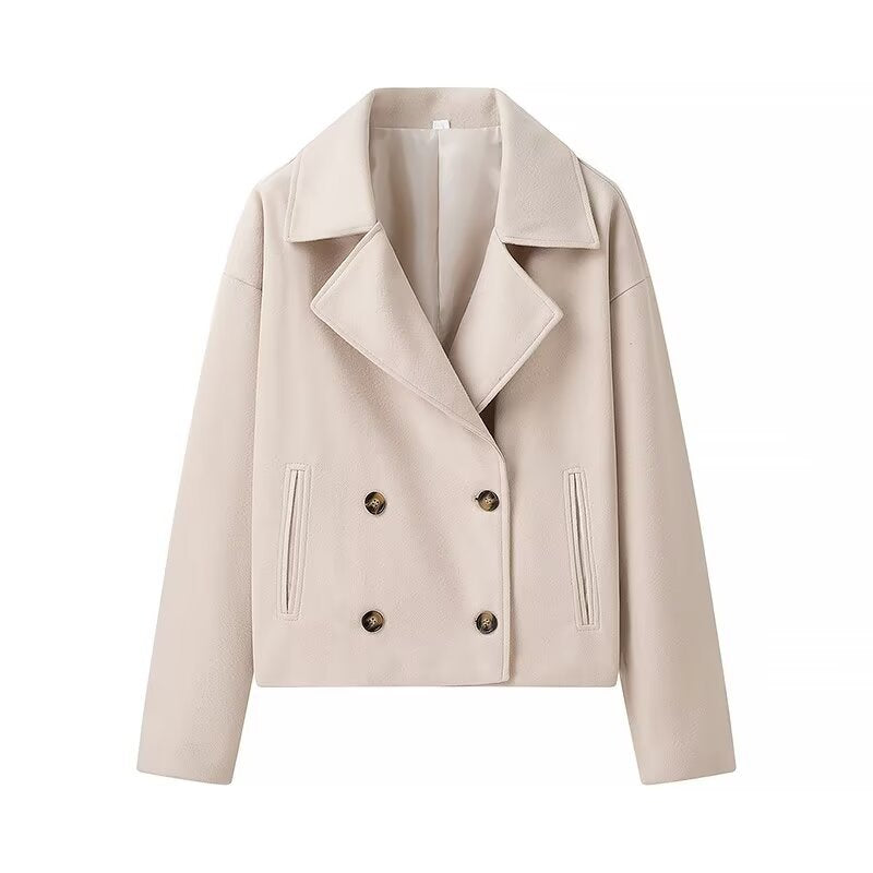 Cross-border Autumn New French Laps Double-breasted Short Woolen Casual Loose Jacket Coat 7999818