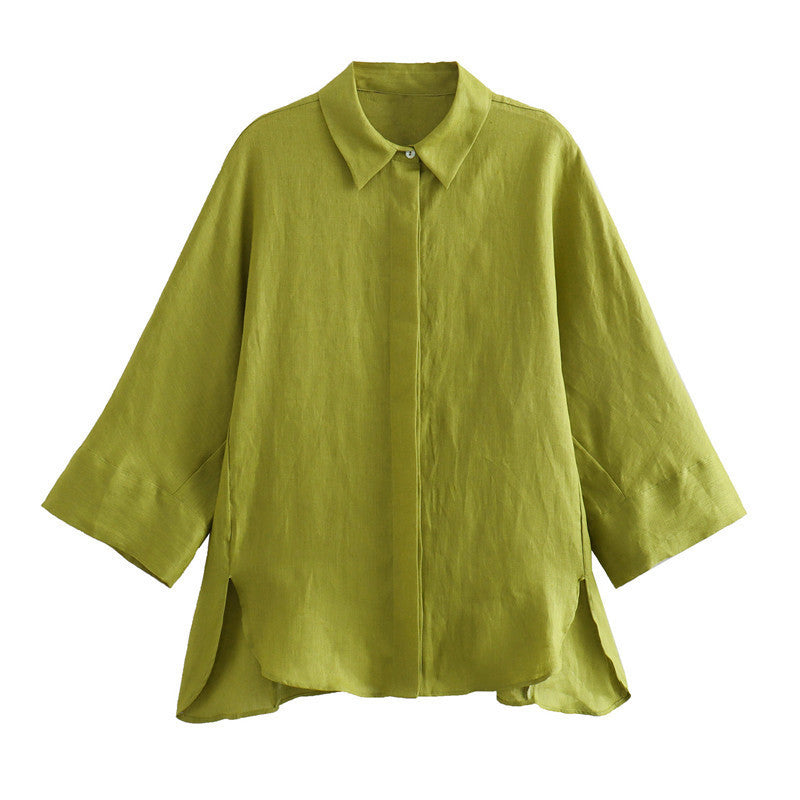 Foreign Trade List! Spring New Casual Thin Loose Linen Shirt Elastic Straight Trousers Suit 2157045