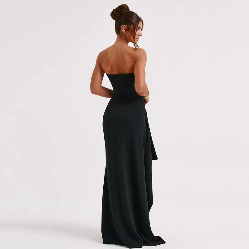 24 New Foreign Trade Cross-border Evening Dress Party Women's Strapless Dress Sexy Backless High Split Long Dress