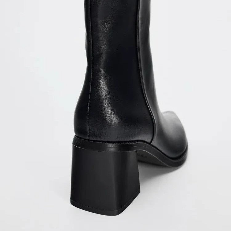 Za2025 Autumn And Winter New Style British Pointed Toe Short Boots Casual Chelsea Boots Comfortable Side Zipper Martin Boots Thick Heel Women