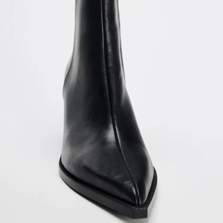 Za2025 Autumn And Winter New Style British Pointed Toe Short Boots Casual Chelsea Boots Comfortable Side Zipper Martin Boots Thick Heel Women