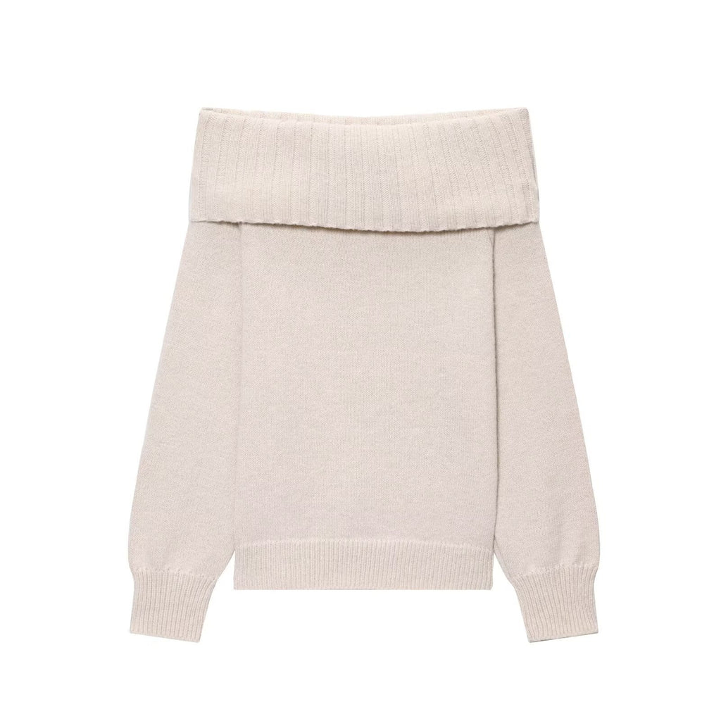 Ins Sexy One-Line Collar Pullover Knitwear 2025 Autum Cross-Border French Sexy Off-Shoulder Long-Sleeved Knitwear Top