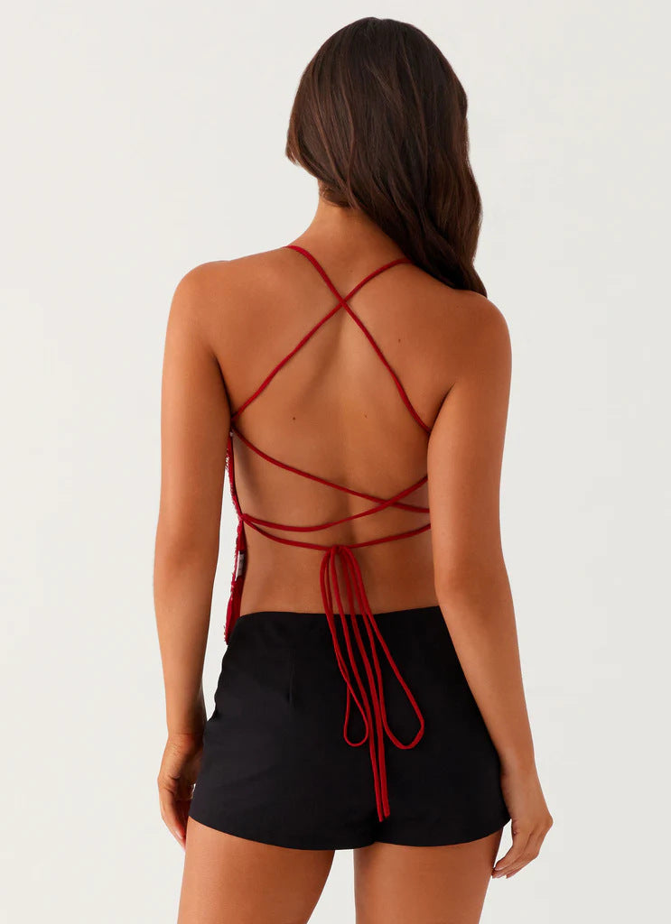 Top à Sequins Brodés – Coupe Échancrée