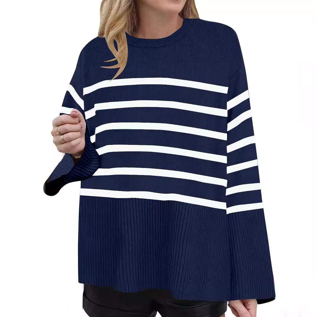 Amazon Cross-border Source AliExpress Ebay Wish European And American Loose Striped Sweater