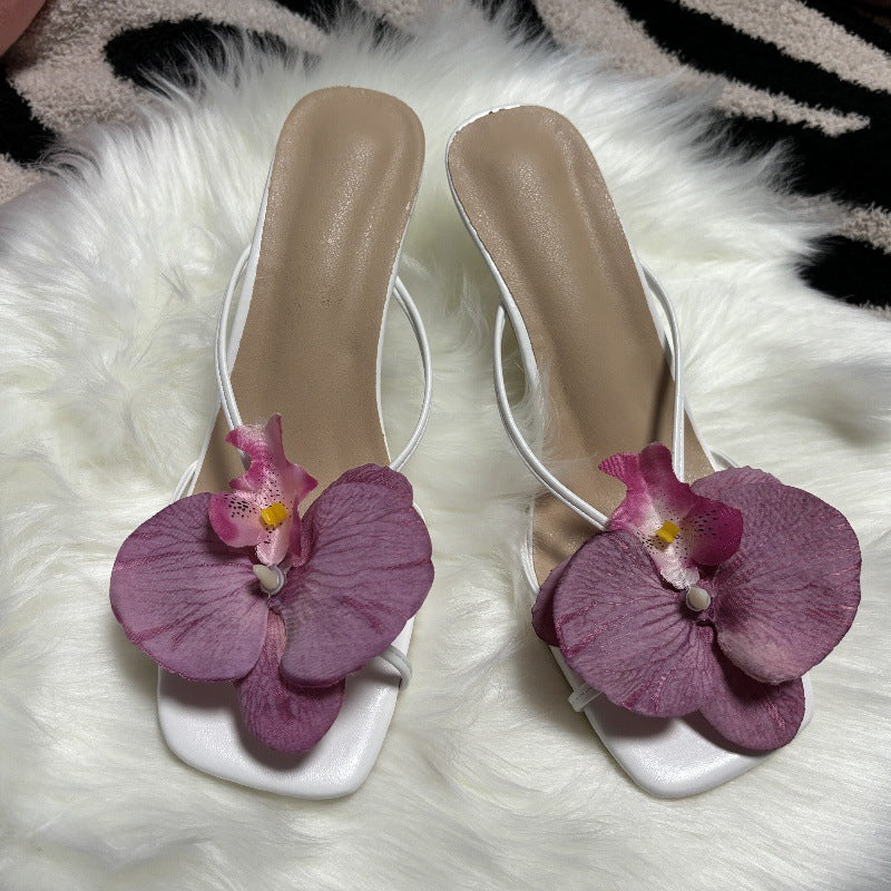 Light Luxury Beautiful ~ Phalaenopsis Holiday High Heel Sandals 2024 Summer New Flower Fashion Beach Sandals