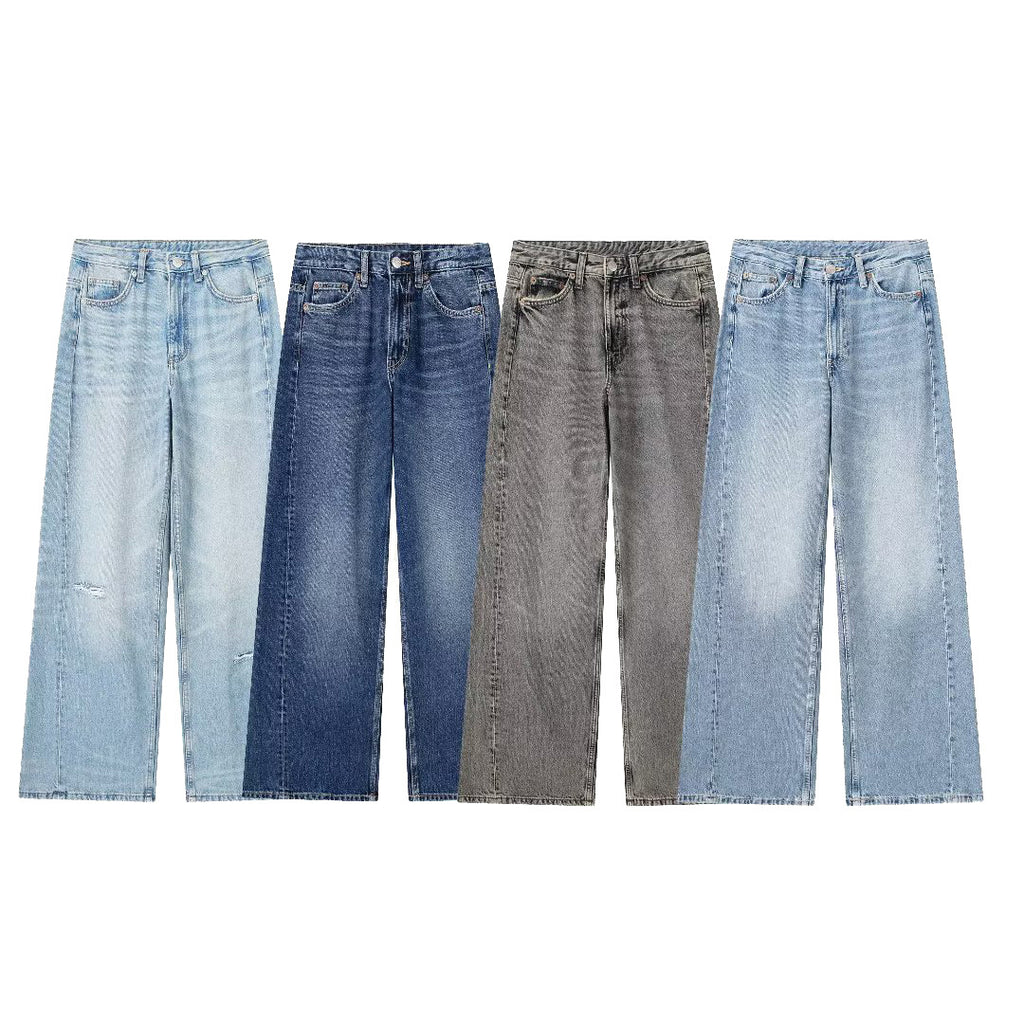 ZR Foreign Trade Wholesale European And American Style Women's Clothing French Versatile Wide Leg Mid Waist Long Jeans 8727 220 406