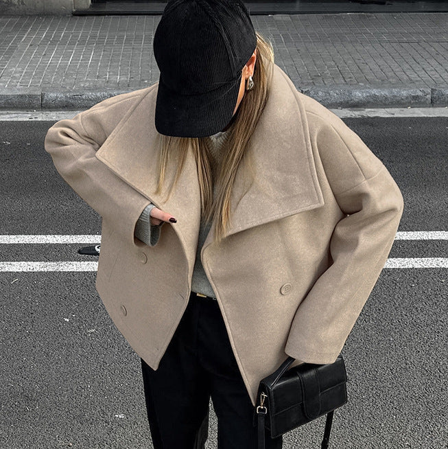 European And American Autumn And Winter New Woolen Lapel Loose Casual Coat 2024 Fashion Cross-border Wholesale Temperament Coat Women's Clothing