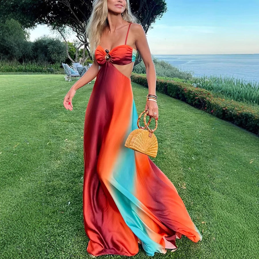 Europe And The United States Sexy Cross-border Independent Station 2025 New Sexy Suspenders Gradient Island Style Dress Beach Dress