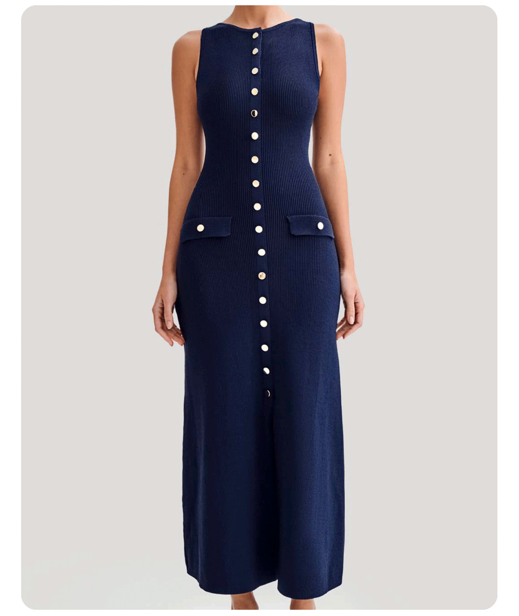 Robe Longue tricotée à boutons