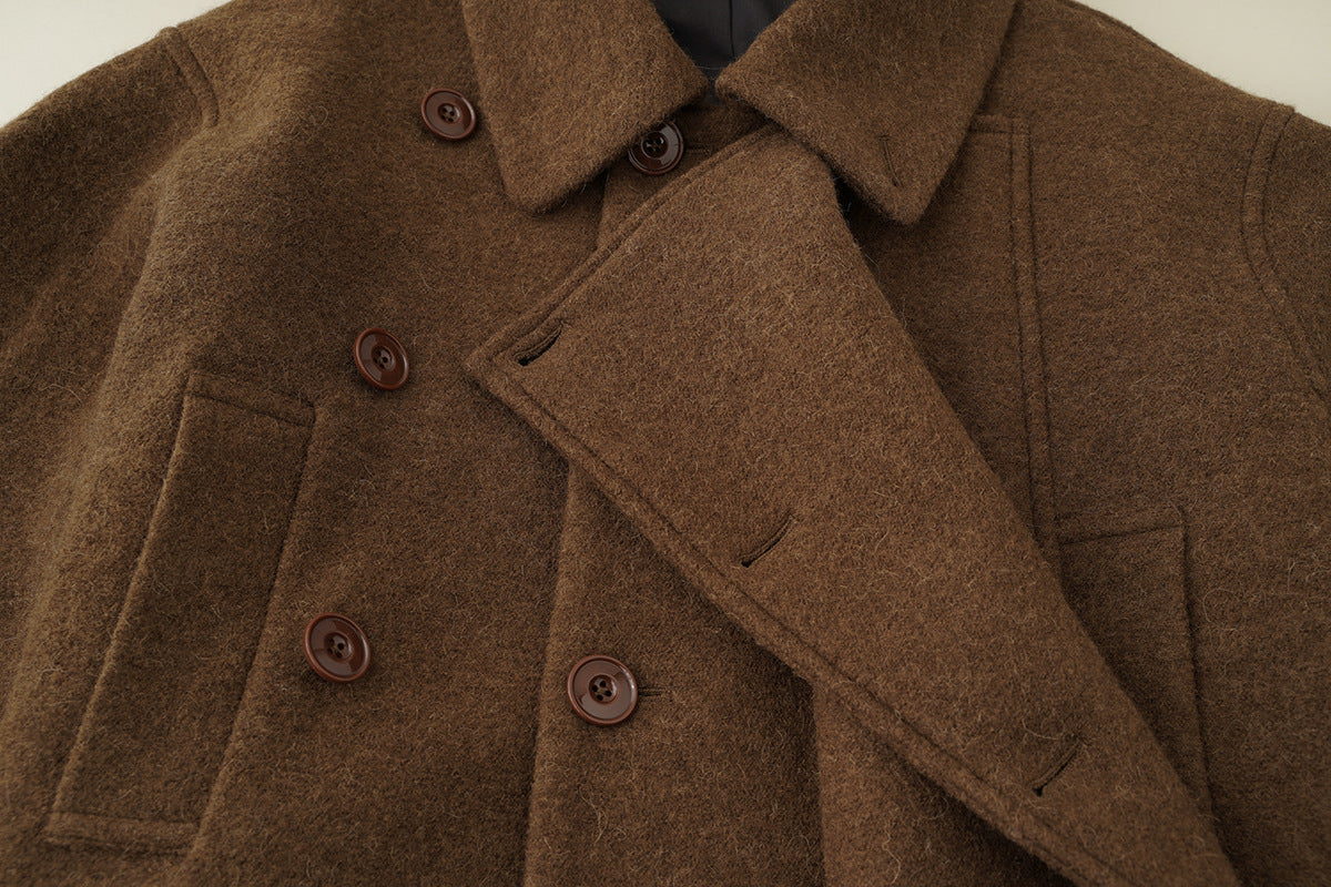 Manteau Court en Laine Style Old Money avec Col Revers