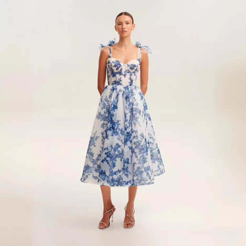 2024 Cross-border New Off-shoulder European And American Women's Fashion Organza Fairy Long Temperament Evening Dress Dress