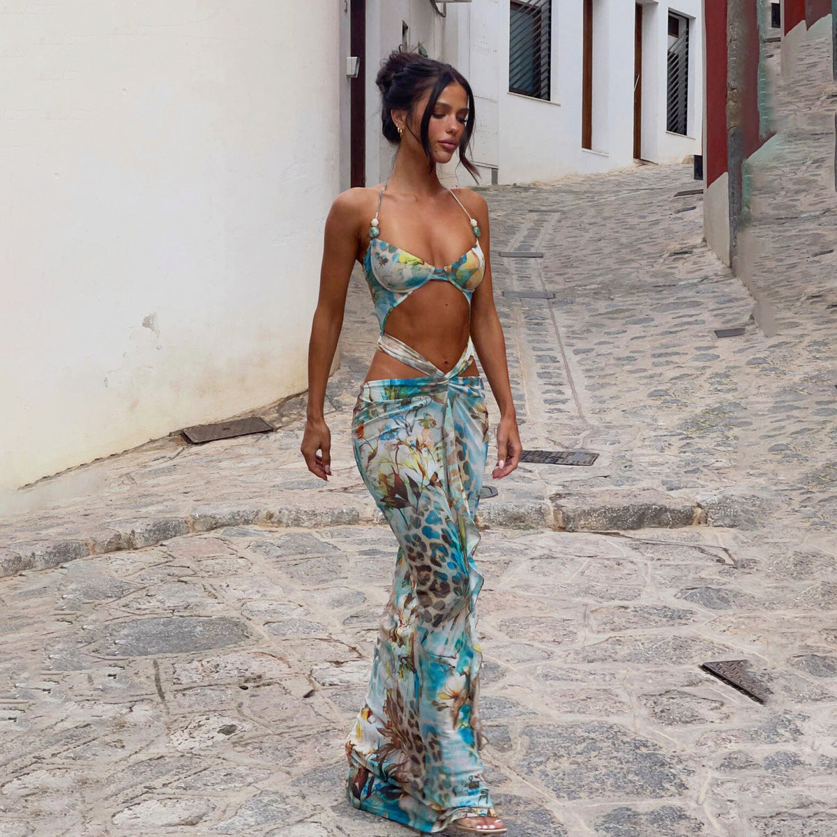 2025 New Bikini European And American Sexy Gini Print Cross-border Split Women's Swimwear Swimwear Women's Long Skirt