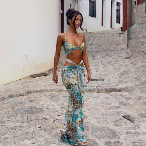 2025 New Bikini European And American Sexy Gini Print Cross-border Split Women's Swimwear Swimwear Women's Long Skirt