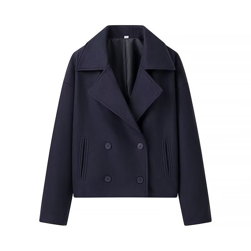 Cross-border Autumn New French Laps Double-breasted Short Woolen Casual Loose Jacket Coat 7999818
