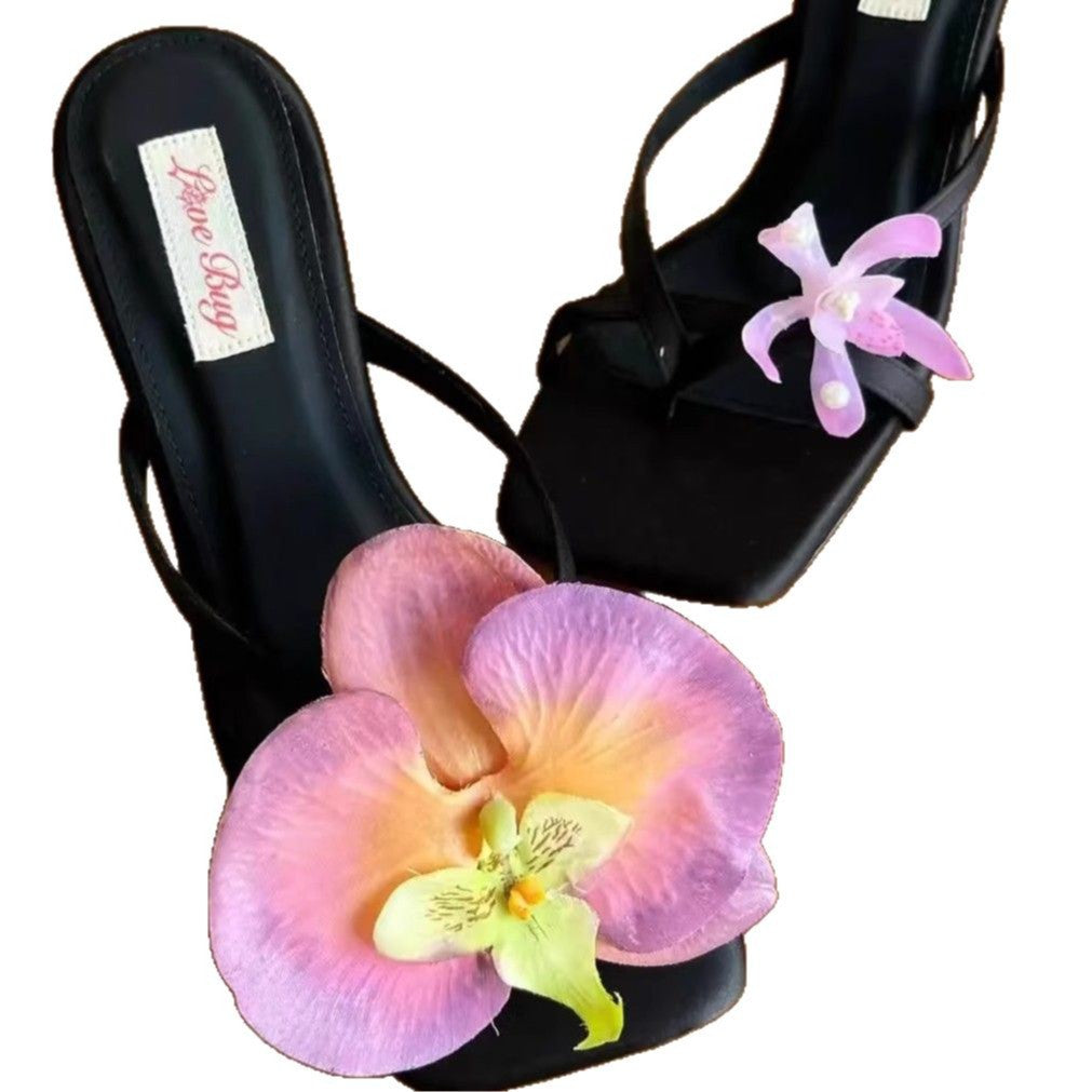 High-heeled Slippers Women's 2025 Spring And Summer New Style Elegant Sandals And Slippers Atmosphere Asymmetrical Women's Casual Sandals And Slippers