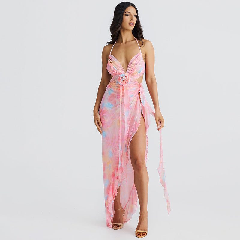 Robe Fendue Bohème Fleurie