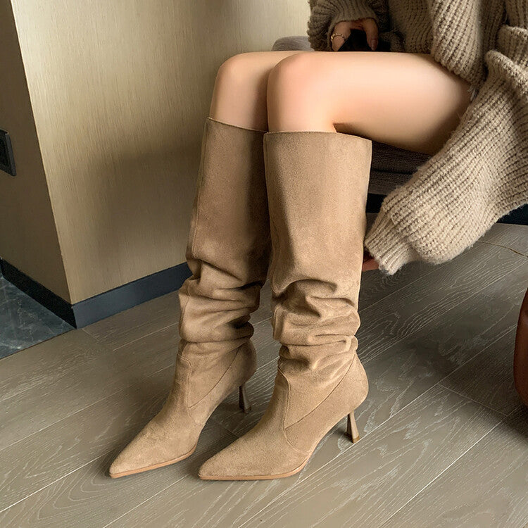 Large-Tube Pile Boots, Pointed-Toe Boots, Women's Large-Size Stiletto High Boots, High-Heeled Thick-Leg Over-The-Knee Boots