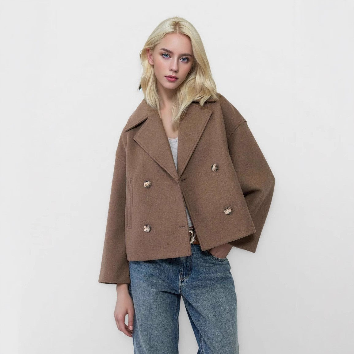 Autumn 2025 New Women's Woolen Coat European And American-style Fashion Simple All-match Double-breasted Women's Woolen Coat