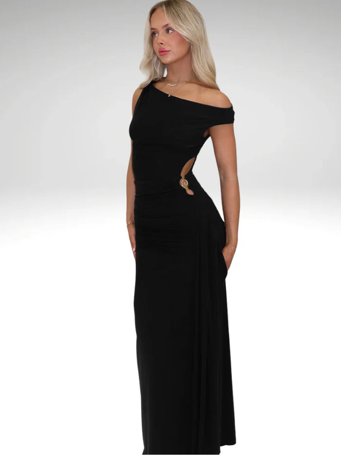 Robe asymétrique fendue unie