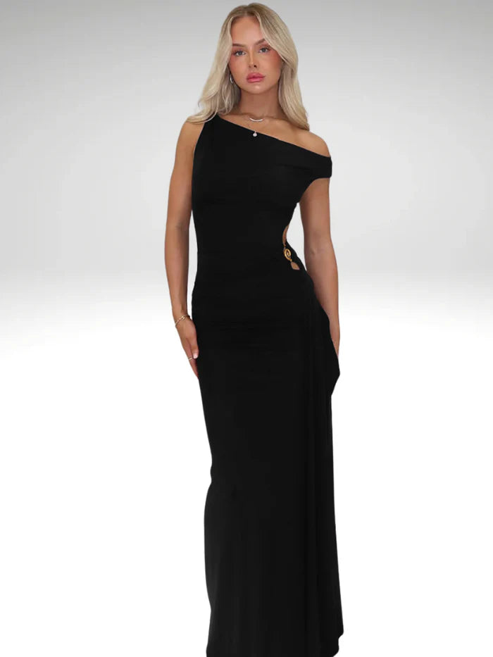 Robe asymétrique fendue unie