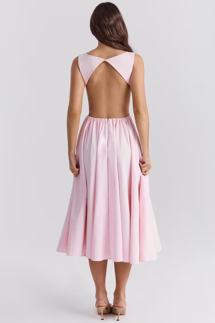 Robe midi dos croisé à jupe plissée