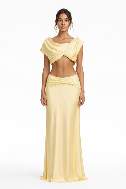 Ensemble long drapé satiné