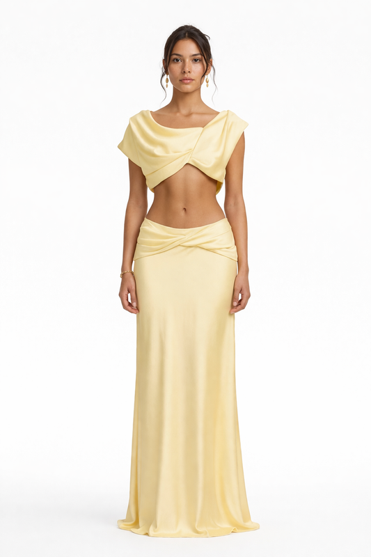 Ensemble long drapé satiné