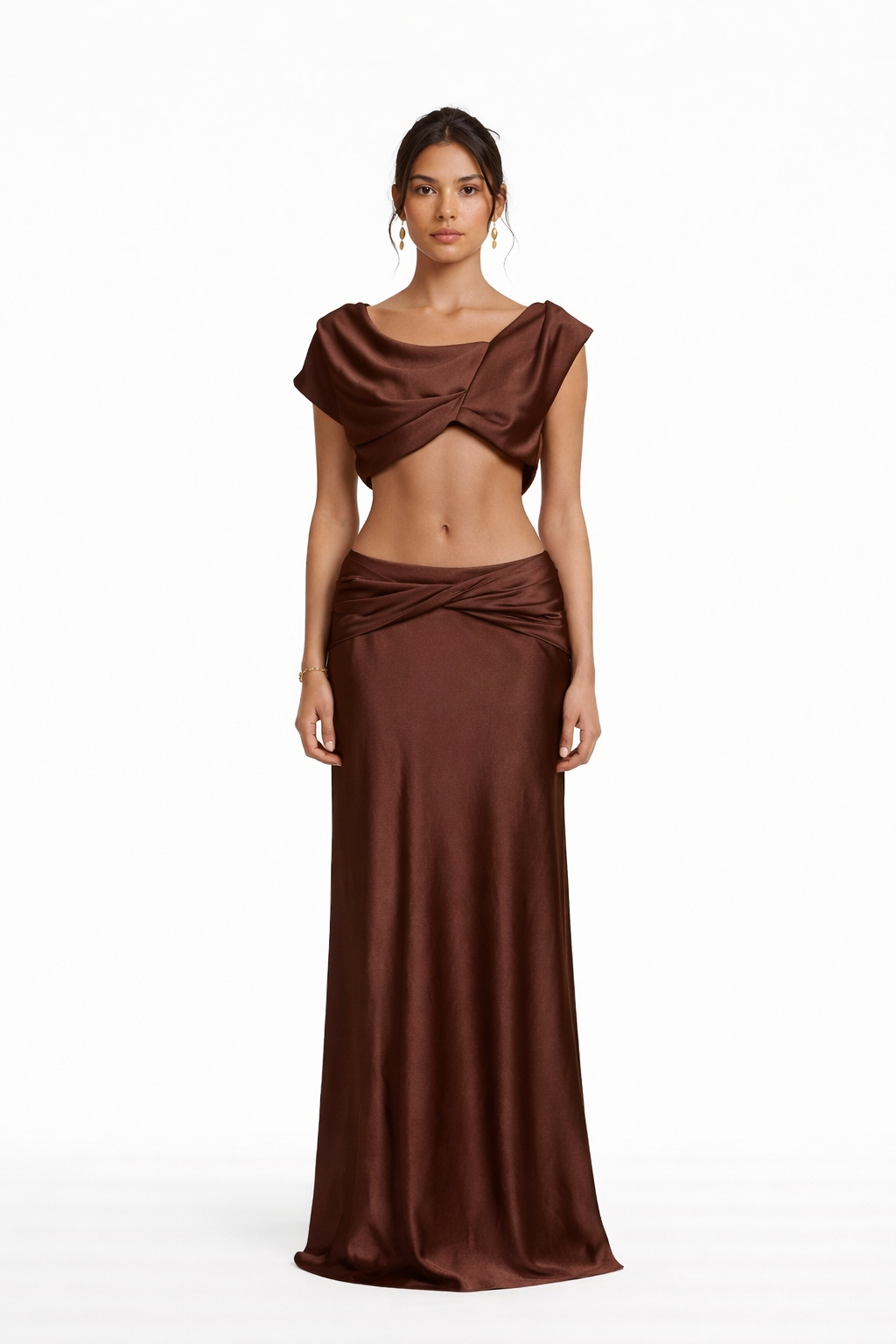 Ensemble long drapé satiné