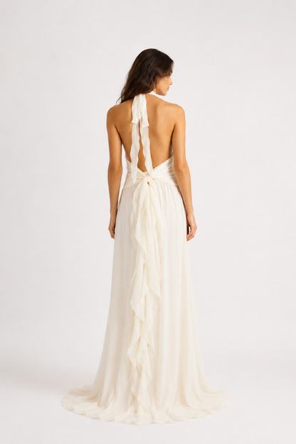 Robe dos nu à volants