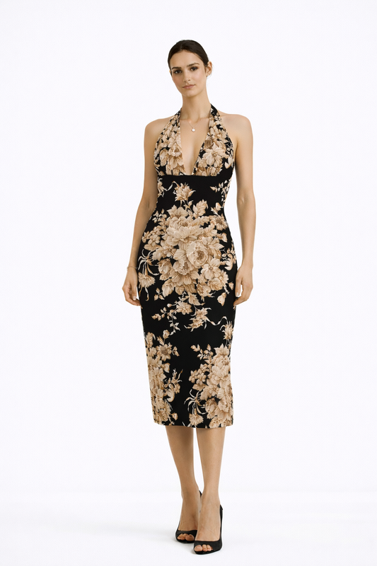 Robe midi fleurie dos nu