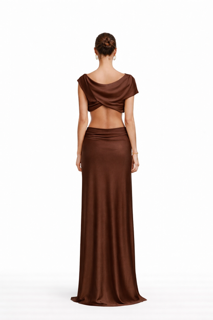 Ensemble long drapé satiné
