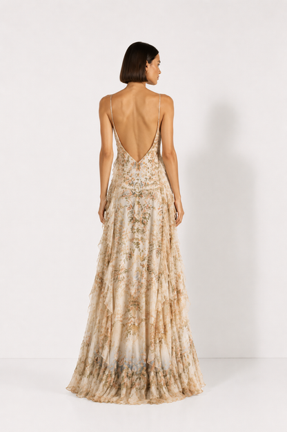Robe Longue Fleurie Dos Nu