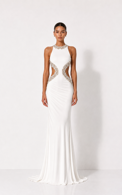 Robe longue dos nu sculptée