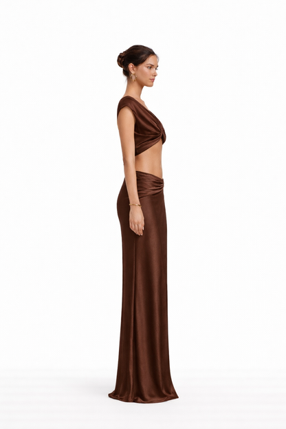 Ensemble long drapé satiné