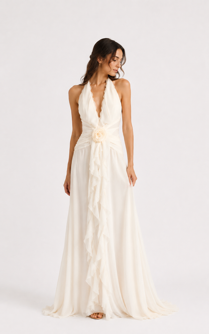 Robe dos nu à volants