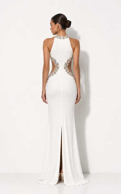 Robe longue dos nu sculptée