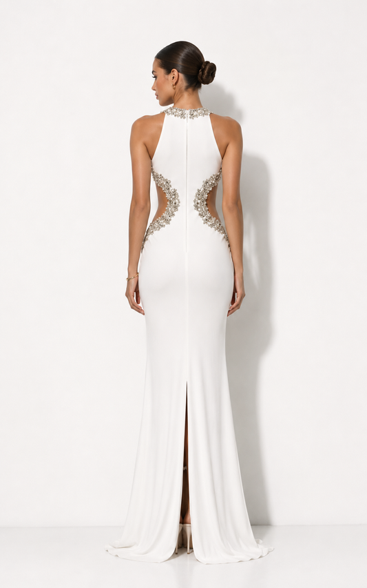 Robe longue dos nu sculptée
