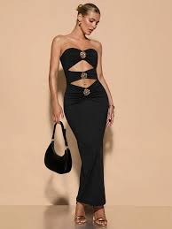 Robe Longue Sculptante à Découpes -  Fleur doré